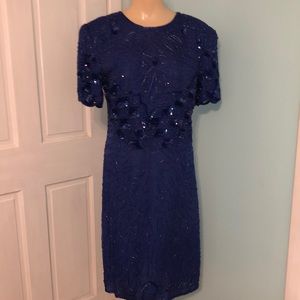 Vintage blue beaded and sequin cocktail dress